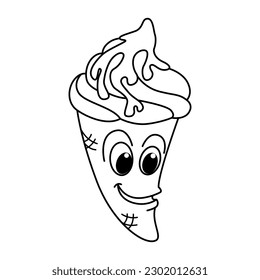 Funny ice cream cartoon characters vector illustration. For kids coloring book.