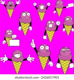 funny ice cream character cartoon expressions pack collection in vector format