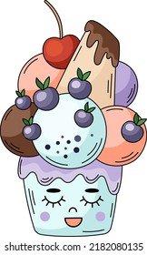 Funny ice cream character clipart. Cute cartoon dessert vector illustration