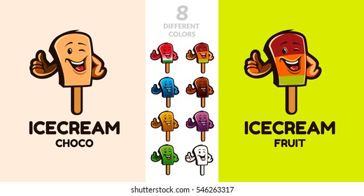 Funny Ice Cream Character. Ideal For Food, Cafe And Ice Cream Business Logo. 8 Different Colors.