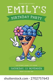 Engraçado Ice Cream Cone Cartoon Mascote Aniversário Festa Modelo.
