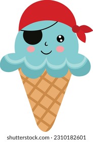 Funny ice cream cone with red scarf pirate

