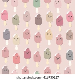 Funny ice cream seamless pattern made in cartoon style. Ice cream emotions. Cartoon ice cream pattern.