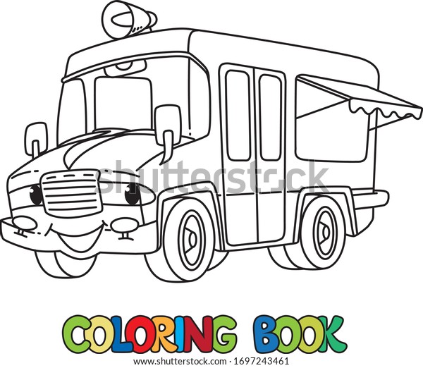 Funny ice cream\
truck with eyes. Coloring\
book