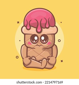 funny ice cream use cone character mascot with sad expression isolated cartoon in flat style design