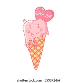 Funny ice cream vector illustration. Love me. Happy St. Valentine's Day. 