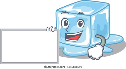 Funny ice cube cartoon character design style with board