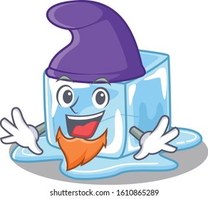 Funny ice cube cartoon mascot performed as an Elf