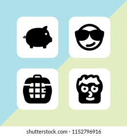 Funny Icon. 4 Funny Set With Goofy, Pig, Dog And Smug Vector Icons For Web And Mobile App