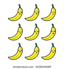 Funny icon Banana Vector Character Set Símbolo de concepto de ilustración creativa de calidad premium para icono de Web EPS 10
