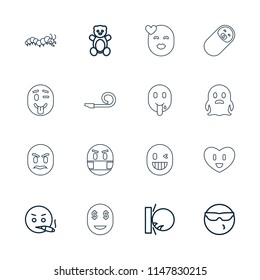 Funny icon. collection of 16 funny outline icons such as teddy bear, cool emot in sunglasses, heat the wall emot. editable funny icons for web and mobile.