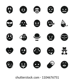 Funny icon. collection of 25 funny filled icons such as cool emot in sunglasses, angry emot, shy emoji, ghost, clown, heart face. editable funny icons for web and mobile.