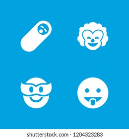Funny icon. collection of 4 funny filled icons such as showing tongue emot, newborn child, clown. editable funny icons for web and mobile.