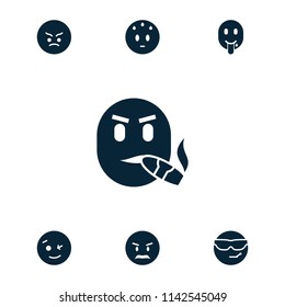 Funny icon. collection of 7 funny filled icons such as wink emot, cool emot in sunglasses. editable funny icons for web and mobile.