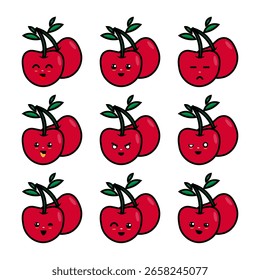 funny icon cute character set cherry vector premium quality creative illustration concept symbol for web icon eps 10