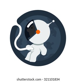 Funny icon for free space flying little astronaut like a baby in the womb