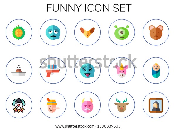 Funny Icon Set 15 Flat Funny Stock Vector (Royalty Free) 1390339505