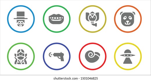 funny icon set. 8 filled funny icons.  Simple modern icons about  - Magician, Ninja, Smile, Water gun, Elephant, Winkle, Panda bear, Aliens