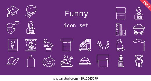 funny icon set. line icon style. funny related icons such as snail, pet food, balloon modelling, glue, wagon, boy, mustache, school material, astronaut, toilet, ladder, ghost, frog, walrus