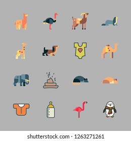 funny icon set. vector set about feeding bottle, animals, goat and penguin icons set.