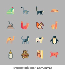 funny icon set. vector set about teddy bear, alpaca, camel and animals icons set.