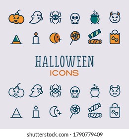 funny icons for Halloween color and monochrome