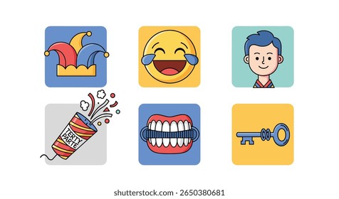 Ícones engraçados para a criação de conteúdo relacionado a humor e entretenimento