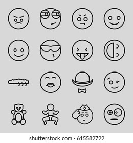 Funny icons set. set of 16 funny outline icons.
