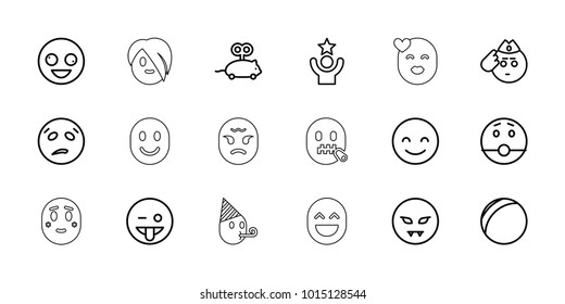 Funny Icons. Set Of 18 Editable Outline Funny Icons: Mouse Toy, Crazy Emot, Smiling Emot, Emoji Showing Tongue, Plastic Ball, Celebrity, Shy Emoji