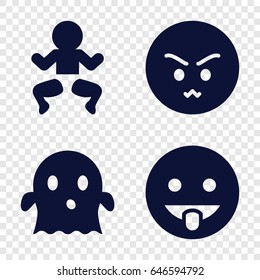 Funny icons set. set of 4 funny filled icons such as angry emot, ghost, showing tongue emot