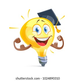 Funny idea lamp in graduation cap. Education concept.