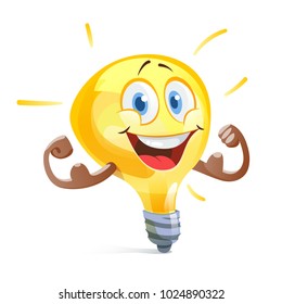 Funny idea lamp with muscles. Vector, illustration