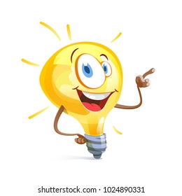Funny idea lamp turn on and points to something. Vector