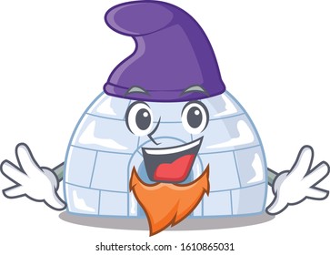 Funny igloo cartoon mascot performed as an Elf