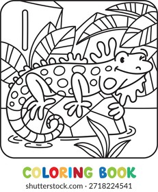 Funny iguana. Children vector illustration. Animals ABC coloring book for kids. Alphabet I