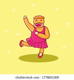 Funny illustration of an ape dancing using a tutu