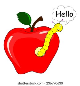 funny illustration with apple and worm .