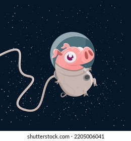 funny illustration of a astronaut cartoon pig in space