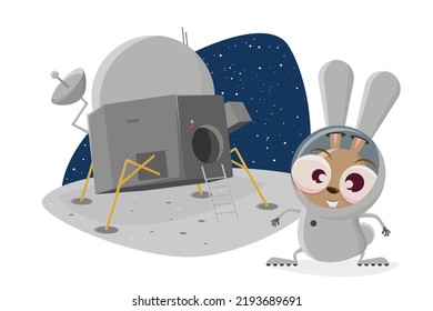 funny illustration of an astronaut cartoon rabbit