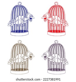 Graciosa Ilustración De Un Pájaro En Una Ilustración De Un Vector De Jaula
