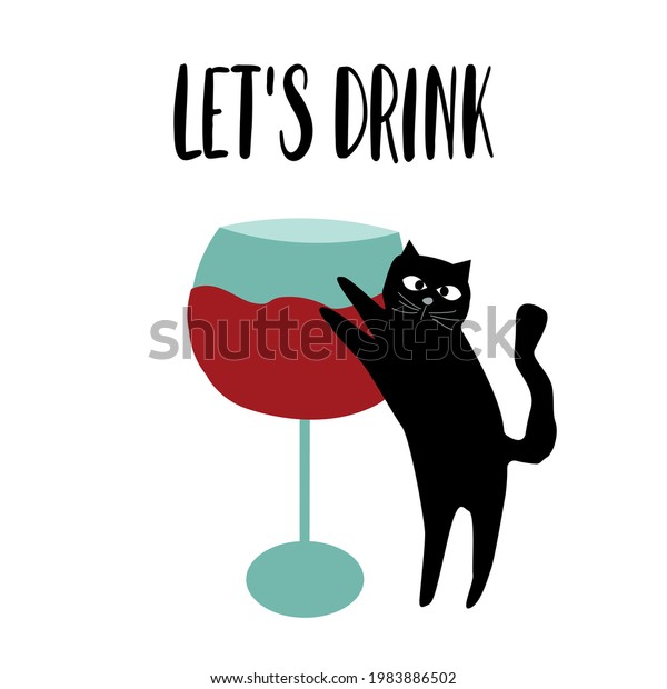 Funny Illustration Black Cat Glass Wine Stock Vector (Royalty Free ...