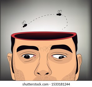Funny illustration of brainless person, indicated for fool's day