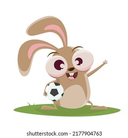 funny illustration of a cartoon rabbit holding soccer football