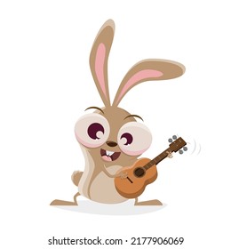 funny illustration of a cartoon rabbit with ukulele or guitar