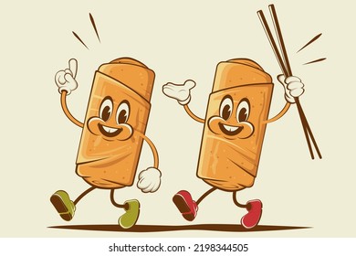 funny illustration of cartoon spring rolls