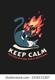 Graciosa ilustración de un gato jugando con un hilo ardiente
