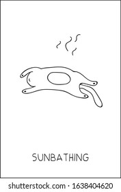 Funny illustration with a cat who is sunbathing under the sun.