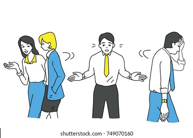 Funny illustration character of boring businessman who try to talk with other friends but no one want to listening to him because of his boring manner, or having relationship problem with colleague.