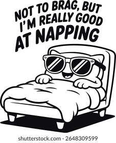 Engraçado ilustração de um gato legal cochilando na cama usando óculos de sol design animal sono relaxe bonito
