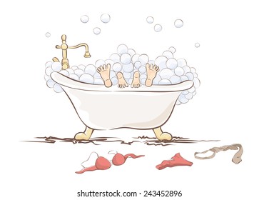 Funny illustration -- couple in the bathroom